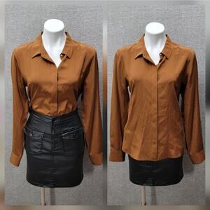 CUYANA BUTTON DOWN SILK BLOUSE, SIZE L